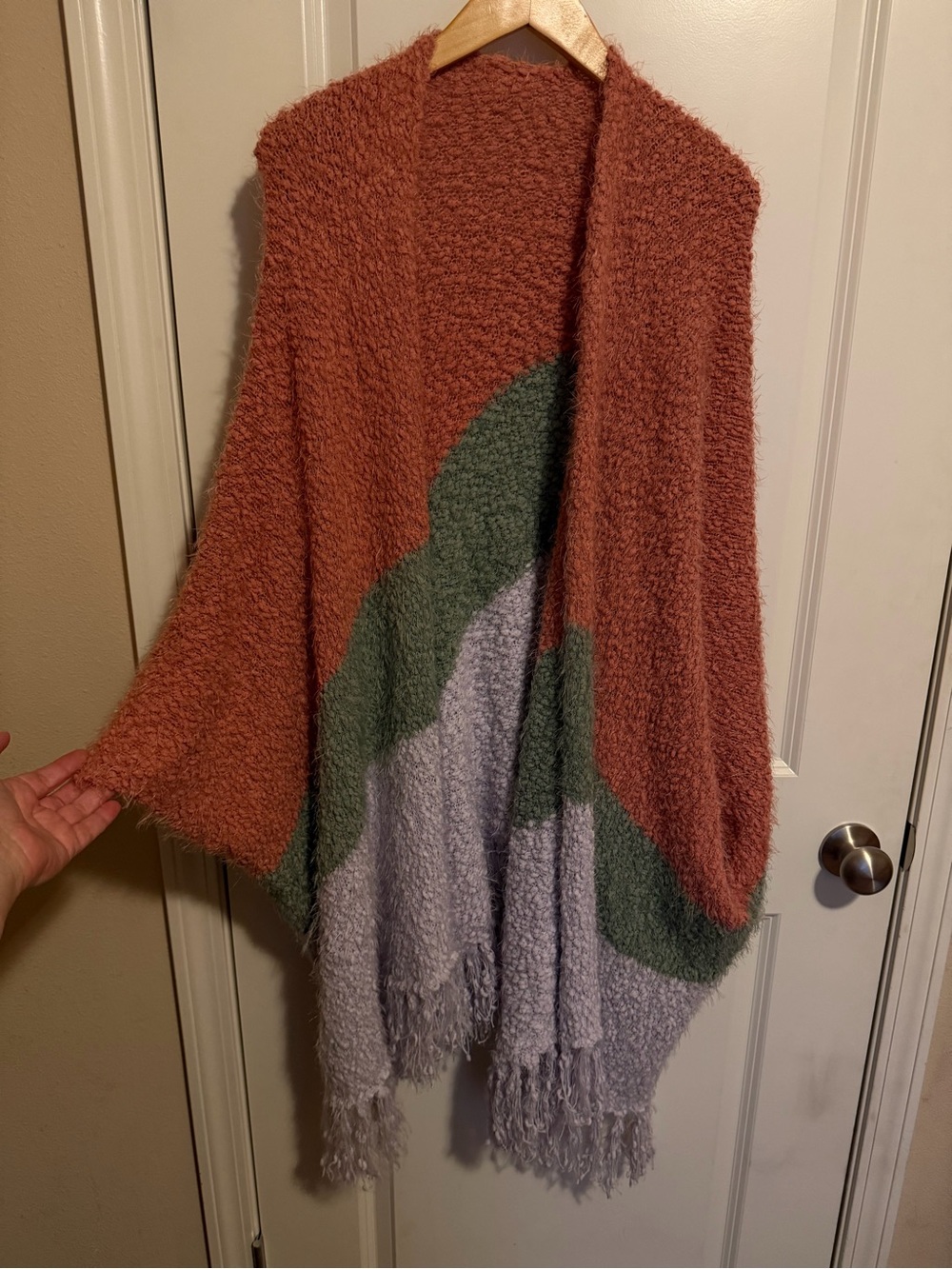 Cozy Colorblock Open-Front Women's Sweater - Pink, Sage & Light Lavender